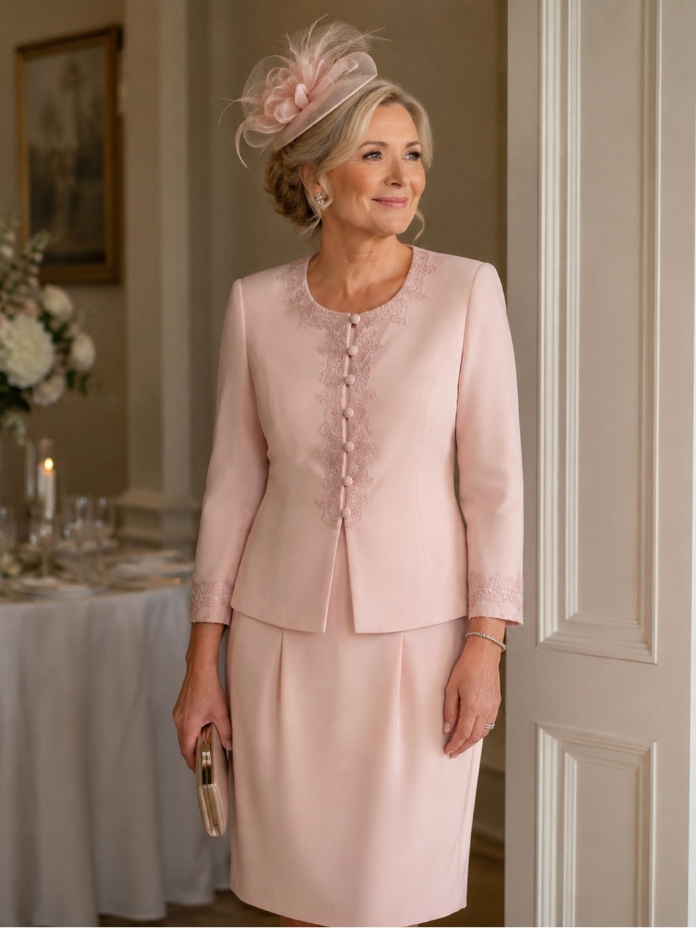 Valerie Stevens Embellished Pink suit